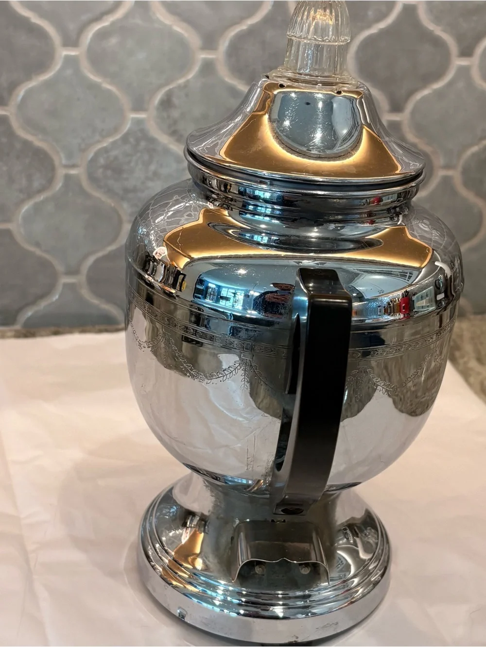 Vintage Farberware Electric Coffee Percolator Chrome Floral Etched Design